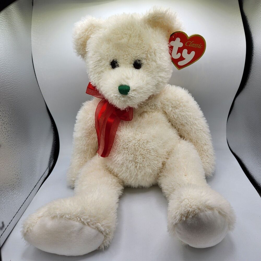 Ty Beanie Babies Classic Alpine The Christmas Bear White With Green Nose 16" Tag